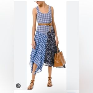 NWT MICHAEL Michael Kors Patchwork Handkerchief Hem Dress with Belt sz XS